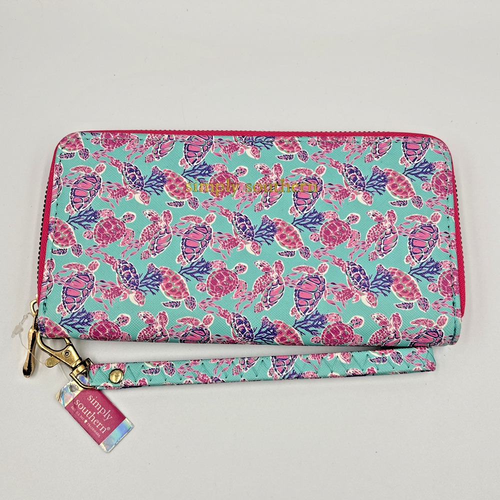 New Simply Southern Wristlet Large Zip Phone Wallet Salty Dance Sea Turtles